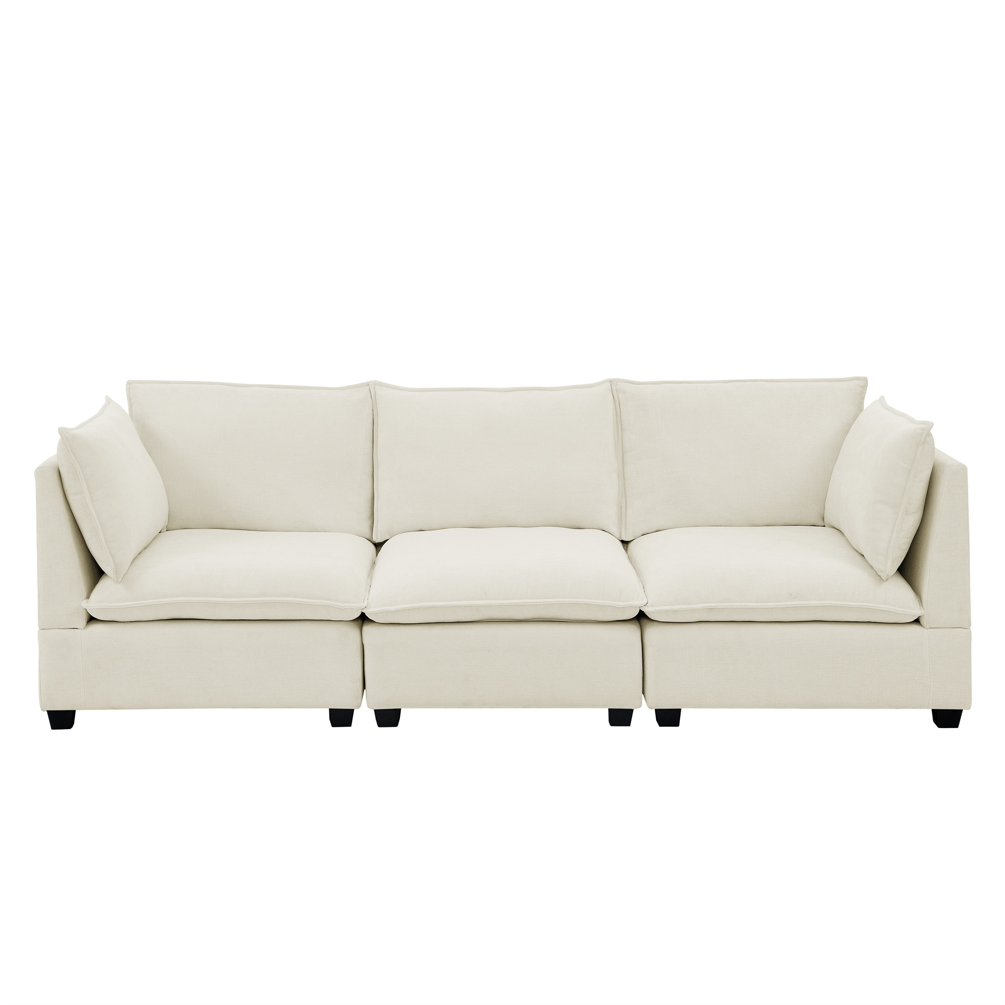 Modern Chenille Comfy Upholstered 3-Seat Sofa with 2 Lumbar Pillow, Deep Seat Sofa Sleeper for Living Room, Apartment, Office, Studio (Beige White, 3-Seat) 